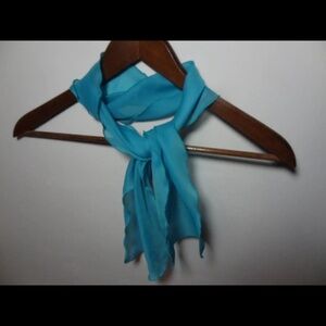 Vintage Women's Rectangular Blue Sheer Chiffon Polyester Hair or Neck Scarf